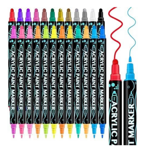 Dual Tip Acrylic Paint Pens Markers, Premium Acrylic Paint Pens for Wood, Canvas, Stone, Rock Painting, Glass, Ceramic Surfaces, DIY Crafts Making Art Supplies (two sets of 12) - Retail: $0