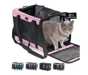 lot 3323 image: GORILLA GRIP Cat Carrier Travel Bag Up to 15 Lbs, Soft Collapsible Small Dog Carriers, Top and Side Entry Breathable Mesh, Grip Feet on Underside, Cozy Washable Waterproof Pad, Portable Kennel, Pink - Retail $0