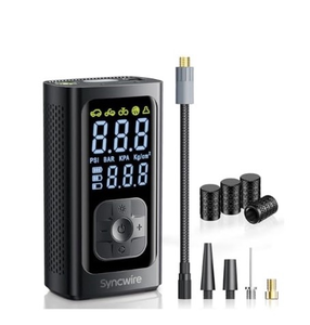 lot 3324 image: Syncwire Tire Inflator Portable Air Compressor - 150PSI 2X Faster Inflation Smart Air Pump for Car Tires Extra-Large LCD with Digital Pressure Gauge, Auto Shut-Off for Car, Motorcycle, Bike & Balls - Retail $0