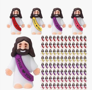 lot 3325 image: Draupnir 120PCS Little Jesus Figures Easter Mini Jesus Figurines in Bulk, Jesus Love You Religious Jesus Figures Gift Easter Egg Stuffers(Macaron,Jesus Love You) - Retail $0