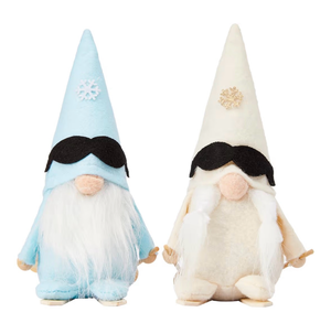 lot 3327 image: WDS WONDROUS Christmas Gnomes Plush Sled with Wood Skis and Ski Poles, Blue and White Set of 2 Swedish Tomte Santa Scandinavian Nordic Figurine, 7.48 inch Elf Plush Xmas Doll Ornaments Home Decor - Retail $0