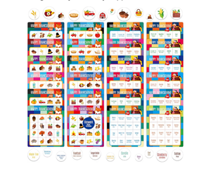 lot 3335 image: Happy Thanksgiving Bingo Game, 12PCS Bilingual English and Spanish Bingo Board Game, 12 Players Bingo Game Set for Teenager or Adults Thanksgiving Party, Fun Interesting Activity Fall Party Supplies - Retail $0