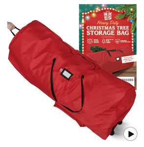lot 3336 image: Holiday Cheer Christmas Tree Storage Bag with Wheels �� Heavy Duty Christmas Tree Bag Fits Up to 7.5ft Tall Artificial Christmas Tree, Waterproof, Durable Handles & Zipper �� Xmas Tree Storage Bag (Red) - Retail $0