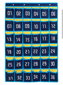 lot 3340 image: Loghot Classroom Accessories Closet Pocket Chart for Cell Phones Holder Wall Door Hanging Organizer (36 Pockets Blue) - Retail $0