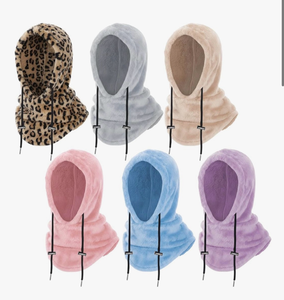 lot 3346 image: 6 pcs Balaclava Face Mask Ski Men Women Fleece Winter, Windproof Hooded Scarf Cold Weather Warm Face Cover - Retail $0