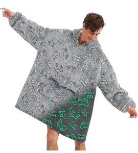 lot 3377 image: Fiosnow Glow in the Dark Game Controller Blanket Hoodies for Women and Men Adult Oversize Wearable Blanket Hoodies for Soft and Warm - Retail $0