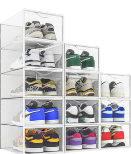 lot 3386 image: Seseno 12 Pack Shoe Storage Bins, Clear Plastic Stackable Shoe Organizer for Closet, Space Saving Foldable Shoe Rack, Shoe Box Sneaker Holder Container - Retail $0