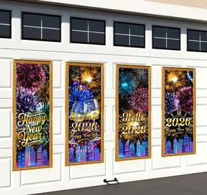 lot 3395 image: AIBIIN 4PCS New Years Eve Party Banners Decorations 2026 New Years Decorations Party Supplies Porch Sign Banner Colorful Fireworks Happy New Year Decorations Hanging Decor 16x40 inch - Retail $0