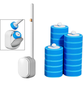 lot 3402 image: Wall Mounted Disposable Toilet Brush and Holder Toilet Bowl Cleaner with 18 pcs Refills Sponges Pad Replacement Brush Heads (1x Toilet Brush  18 pcs Refills) - Retail $0