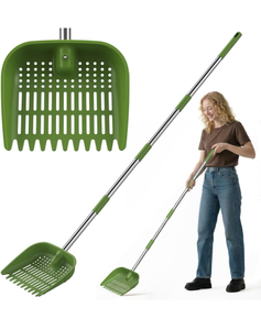 lot 3413 image: Chicken Poop Scooper, 2-in-1 Coop Scoop & Chicken Coop Rake, Sand Sifting Shovel with Adjustable Stainless Steel Handle, Up to 68 in, No-Bend Cleaning Tool - Patent-Pending - Retail $0