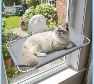lot 3414 image: Cat Window Perch for Small Window,Cordless Cat Window Hammock,Cats Seat for Windowsill,Foldable Cats Windows Bed for Large Cats with Suction Visualization Pwerful Suction Cups - Retail $0