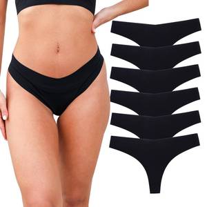 lot 3420 image: Dujuanus Women Bikini Thongs Seamless Underwear for Women Breathable Stretch Panties (X-Large, 6 Black)