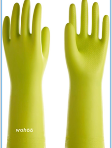 lot 3421 image: wahoo Skin-Friendly Cleaning Gloves, Cotton Flocked Lined Dishwashing Gloves, Reusable, Non-Slip, Waterproof, Bud Tender, Small - Retail $0