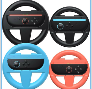 lot 3422 image: Kinwin 4 Pack Steering Wheels for Nintendo Switch 2 (2025) Joypads, Racing Wheel Controller for Mario Kart World & 8 Deluxe, Ergonomic Design Grip for Joycon 2 Accessories (Black, Orange and Blue) - Retail $0
