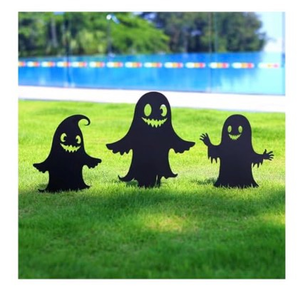lot 3433 image: WACLSTDAY Ghost Metal Halloween Decorations Outdoor Garden Stakes, for WomenMenGhost Lovers,Black Silhouette Statues Yard Art, Lawn, Backyard, Patio, Pathway Decor - Retail $0