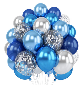 lot 3434 image: Blue Silver Balloons Set, 12 Inch Blue and Silver Balloons Dark Navy and Confetti Party Latex Balloon, Macaron Metallic Baby Blue Mixed Balloon for Birthday Graduation Baby Shower Wedding Retirement - Retail $0