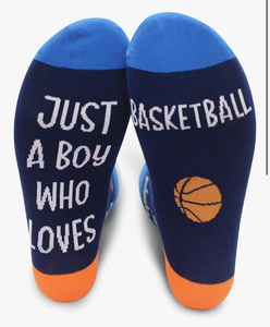 lot 3437 image: Just A Boy Who Loves Basketball Socks - Birthday Christmas Funny Gifts For Teen Boys, Novelty Gifts For Basketball Lover, Basketball Player, Sports Lover, 1 Pairs. (106) - Retail $0