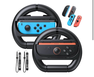 lot 3448 image: FASTSNAIL Switch 12 Compatible Steering Wheels for Nintendo Switch 21OLED for Joy-Con 2, Racing Wheels for Mario Kart World8 Deluxe Gaming, Universal Joypad Wheels 2 Pack (Black,Black) - Retail $0