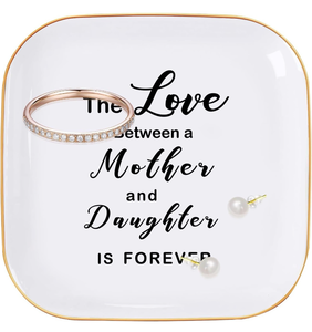 lot 3478 image: Artlunar Ceramic Jewelry Dish with Inspirational Quotes - Ring Holder for Daughters & Mothers, Jewelry Tray for Mother (Mother Daughter Love) - Retail $0