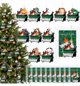 lot 3479 image: Chunful 50 Sets Christmas Dumpster Fire Hanging Ornament Bulk 2026 Funny Animal Dumpster Fire Acrylic Ornament Everything is Fine Employee Appreciation Gift for Team Coworker Staff Office Xmas Tree - Retail $0