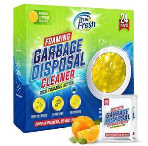 lot 3489 image: Garbage Disposal Cleaner Powder Packets, Large 15g Drop-In Sink Packets, Deep Foaming Sink & Drain Cleaner For Grease & Residue, Disposal Cleaner And Deodorizer, Fresh Citrus Scent, 24 Pack - Retail $0
