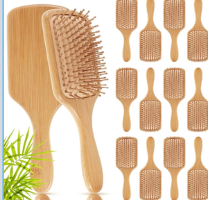 lot 3495 image: Tessco for you 12 Pcs Bamboo Hair Brushes Bulk Blank Wooden Paddle Brush Scalp Massage Anti Static Hairbrush Engraving DIY Gift for Women Party Wedding Mothers Day(9.65 X 3.35,Natural) - Retail $0