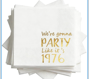 lot 3499 image: 100PC Birthday Disposable Paper Decorative Luncheon Napkins, Were Gonna Party Like Its 1976 Hand Towel for Anniversary Party Lunch Dinner Kitchen Bathroom - Retail $0