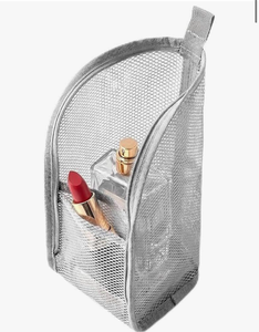 lot 3504 image: E-Tree Makeup Bag Travel Toiletry Bag Half Moon Small Make up Pouch Cosmetic Case Organizer Cute Waterproof for Girls Women Travel Essentials Toiletries Accessories (Grey) - Retail $0