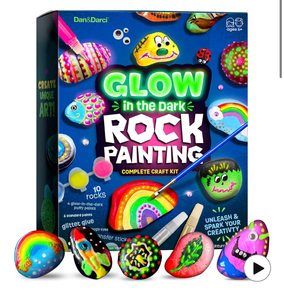 lot 3507 image: Dan&Darci Kids Rock Painting Kit - Glow in The Dark - Gifts Arts & Crafts for Boys and Girls Ages 6-12 - Craft Activities Kits - Creative Art Toys for 6, 7, 8, 9, 10, 11 & 12 Year Old Kid - Retail $0