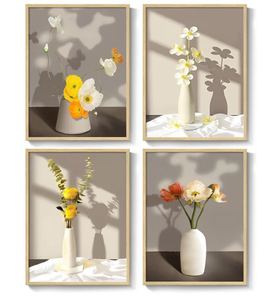 lot 3516 image: Framed Botanical Floral Wall Art, 4 Piece Yellow Flower Canvas Painting Prints Artwork for Walls, Modern Elegant Pictures for Living Room Bedroom Kitchen Hallway Dining Room Home Decor, 12x16 Inch - Retail $0