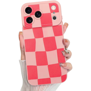 lot 3525 image: KANGHAR Compatible with iPhone 17 Pro Max Case 2025, Silicone Checkered Cute Pattern, Camera Protection Soft Slim Phone Cover for Girls Women -Pink - Retail $0