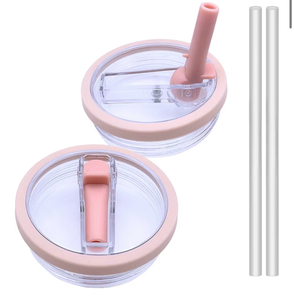 lot 3543 image: Marchoose 2 Pcs Tumbler Flip Straw Lid Replacement fit for 40 oz Stanley Quencher, Leak-Proof, Easy Handling, Perfect Fit, Blush - Retail $0