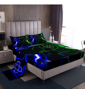 lot 3555 image: Erosebridal Gaming Bedding Set for Boys,Gamer Sheet Sets for Boys Kids Teen Cool Video Game Black Bed Sheets,3D Gaming Geometric Breathable Microfiber Bed Sheet Set 3 Piece(Blue Green Black,Twin) - Retail $0