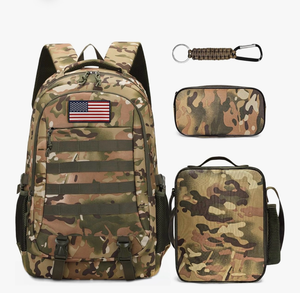 lot 3558 image: Camo Backpack for Boys backpack for 19 Students Bookbag for Boy Bookbag and Lunch Box Pencil Case 3 in 1 Set School Bags Children Kids Teens Elementary Middle High School Outdoor Camping - Retail $0