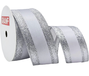 lot 3562 image: QIANF Silver Wired Satin Ribbon with Glitter Edge, 2.5 Inch x 10 Yards - Silver Christmas Ribbon for Tree Decoration, Garland, Wreath, Bow Making, Gift Wrapping, Home Decor - Retail $0