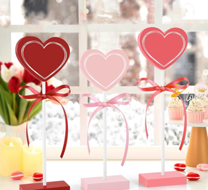 lot 3563 image: 3 Pieces Valentines Day Table Decorations Wooden Heart Set,Rustic Valentines Day Tiered Tray Decor for Home Tables (Line) - Retail $0