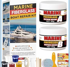 lot 3564 image: Bondtech Marine Fiberglass Repair Kit for Boats, Multi-Functional Gel Coat Repair Kit for Boats, Surfboards, Kayaks, Fix Holes, Chips, Scratches, Deep Cracks with Color Match - Retail $0
