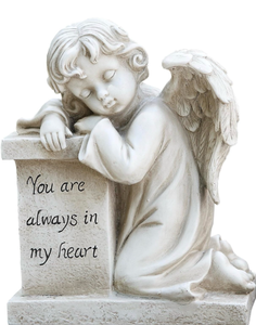 lot 3570 image: Napco 11295 Cherub Resting on Pedestal Garden Statue, 10.5 - Retail $0