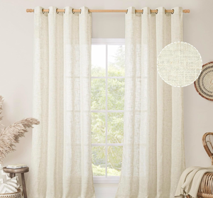 lot 3575 image: LAMIT Linen Sheer Curtains 96 inches Long 2 Panel Set, Light Filtering Neutral Living Room Drapes Bronze Grommet Floor to Ceiling Panels for Sliding Glass DoorBedroom, Cream Ivory, 52 x 96 Inch - Retail $0
