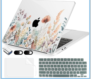 lot 3578 image: MecBevia Compatible with 2026 M5 MacBook Air 15 inch Case, 2026 2025-2023 M5 A3448 M4 A3241 M3 A3114 M2 A2941, Keyboard Cover, Screen Protector, Webcam Cover & Type-C OTG, Abstract Flower - Retail $0
