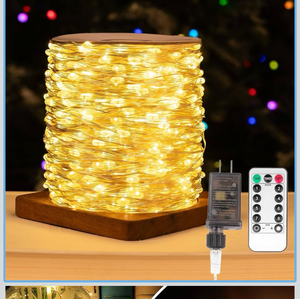 lot 3584 image: Fairy Lights Plug in,200FT 600LEDs Waterproof Led String Lights,8 Modes Remote Twinkle Light for Outdoor Indoor Christmas Wedding Birthday Garden Party Decorations,Silver Wire,Warm White - Retail $0