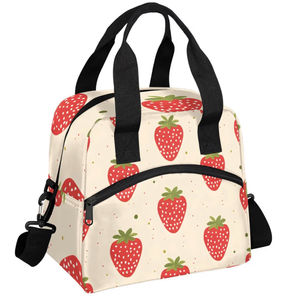 lot 3591 image: Insulated Lunch Bag for Women - Girls Strawberry Box Reusable Meal Tote with Shoulder Strap, Cute Food Cooler Containers for School Work Picnic Camp Travel Adults Children Kids - Retail $0