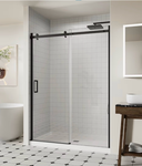 56-60\" W x 74\" H Frameless Sliding Shower Door, Glass Shower Door with 5/16\" (8mm) Clear SGCC Tempered Glass, Matte Black Finish Shower Doors, Reversible Installation - Retail: $500
