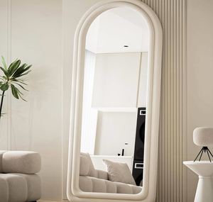 Koonmi 71"x32" Arched Mirror Full Length, Full Body Freely Standing Mirror, Flannel Floor Mirror with Stand for Bedroom, Living Room, Hanging or Against The Wall, White - Retail: $0