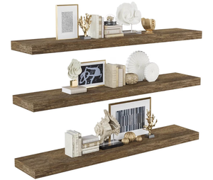 lot 3608 image: BAMEOS Floating Shelves,40 in W x 8in D Wall Mounted Wooden Shelves with Invisible Brackets Set of 3, Hanging Wall Shelves Decoration for Bedroom, Bathroom, Living Room and Kitchen - Retail $0