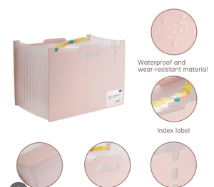 lot 3660 image: RANLOVE 13-Compartment Expanding File A4 Expandable File Document Folder Expanding Folder Sorting Folder Size Large Capacity Waterproof (Pink in Horizontal Style) - Retail $0
