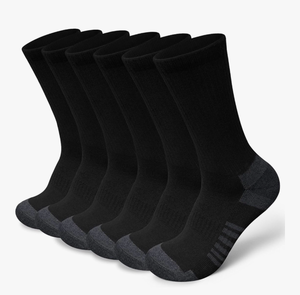 lot 3664 image: Cotton Crew Socks for Work Hiking, Thermal Warm Winter Boot Sock Cushioned Moisture Athletic Sports Running (6 Pairs) - Retail $0