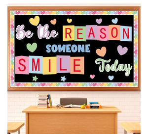 lot 3665 image: Valentines Day Classroom Bulletin Board Conversation Heart Classroom Decoration Candy Heart Paper Cutouts Be The Reason Someone Smile Today Bulletin Board for Back to School Home Wall Decor - Retail $0