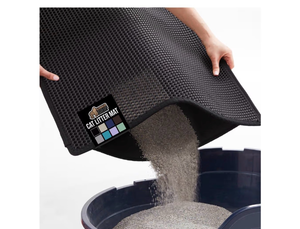 lot 3674 image: GORILLA GRIP Honeycomb Cat Litter Box Mat, Two Layer Trapping Waste Mats, Soft On Paws, Litter Box Supplies and Essentials for Indoor Cats, Traps Excess, Water Resistant for Floors, 30x24 Black - Retail $0