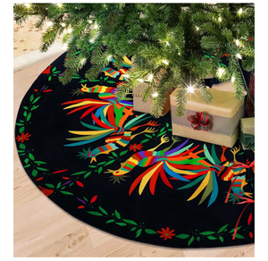 lot 3683 image: Round Ethnic Mexican Christmas Tree Skirt, Xmas Tree Skirt Mat for Christmas Decorations for Xmas Party and Holiday Decorations 36 - Retail $0